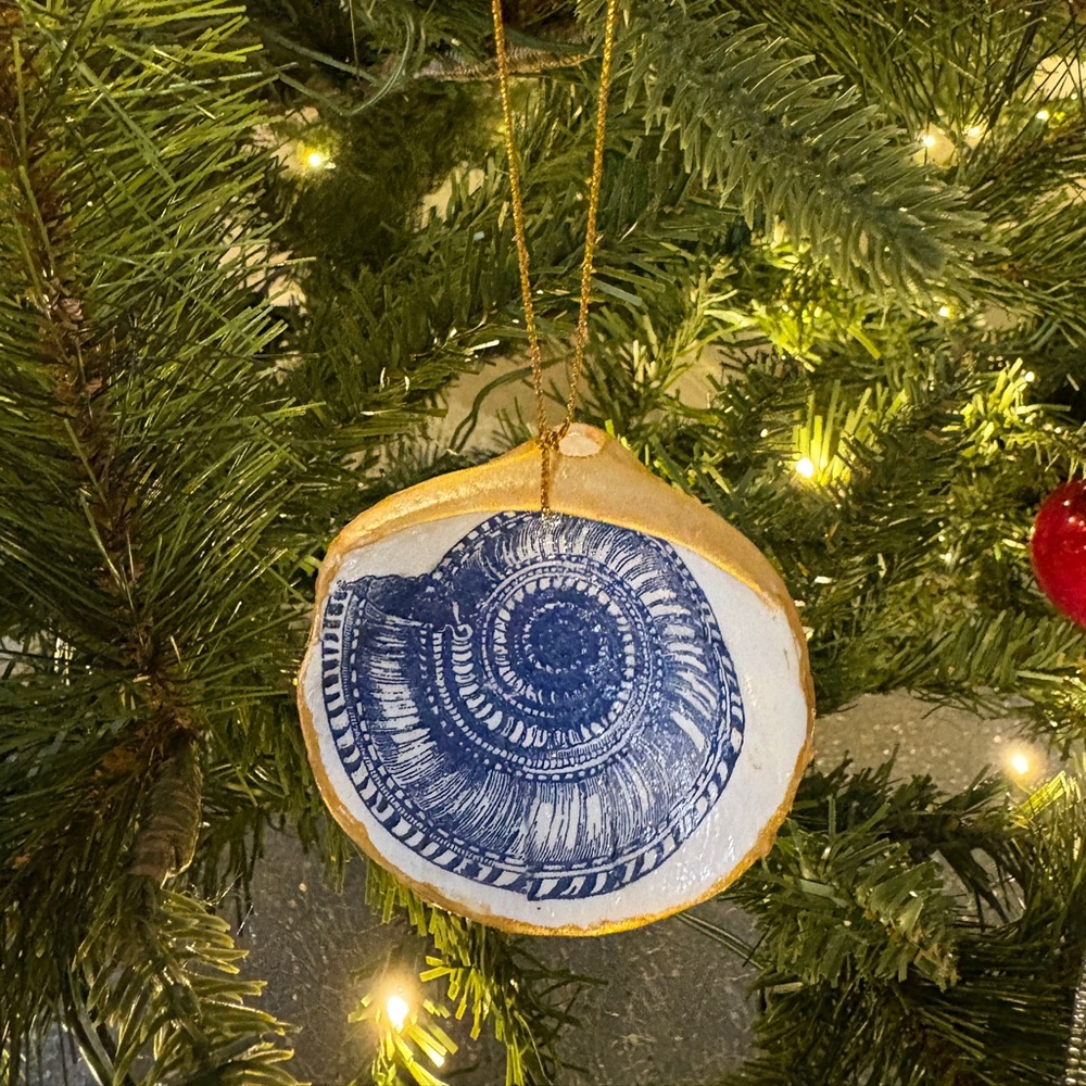 Navy and Gold Shell Ornament